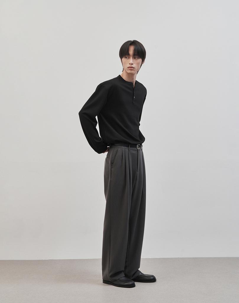 WORK ON BODY OFF Rested Semi-Overfit Henley Neck Knit [Black]
