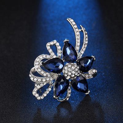 Men 'S And Women 'S Suit Blue Flower Brooch High -End Crystal Rhinestone Flower Brooch Brooch