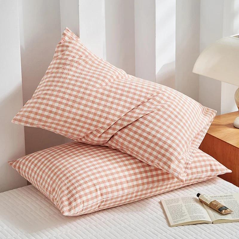 Cotton Pillowcase High-Quality Envelope Pillowcover Chequer Pattern Bedding Sleep Pillow Case 48x74cm Cushion Cover 11 Colors