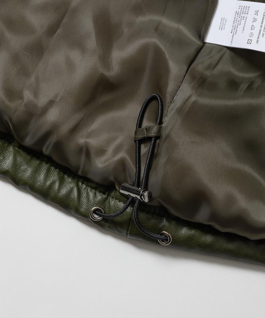 Leftseoul Synthetic Leather Short Padded Jacket [Khaki]