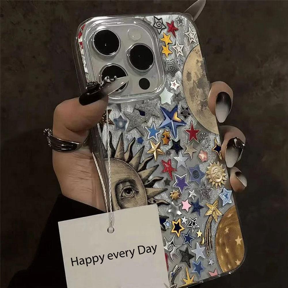 Retro Style Face Sun Stars Cartoon Phone Case for iphone 16 15 14 7 8 Plus 13 Pro Max X XS XR SE 2022 Shell Silicone Back Cover