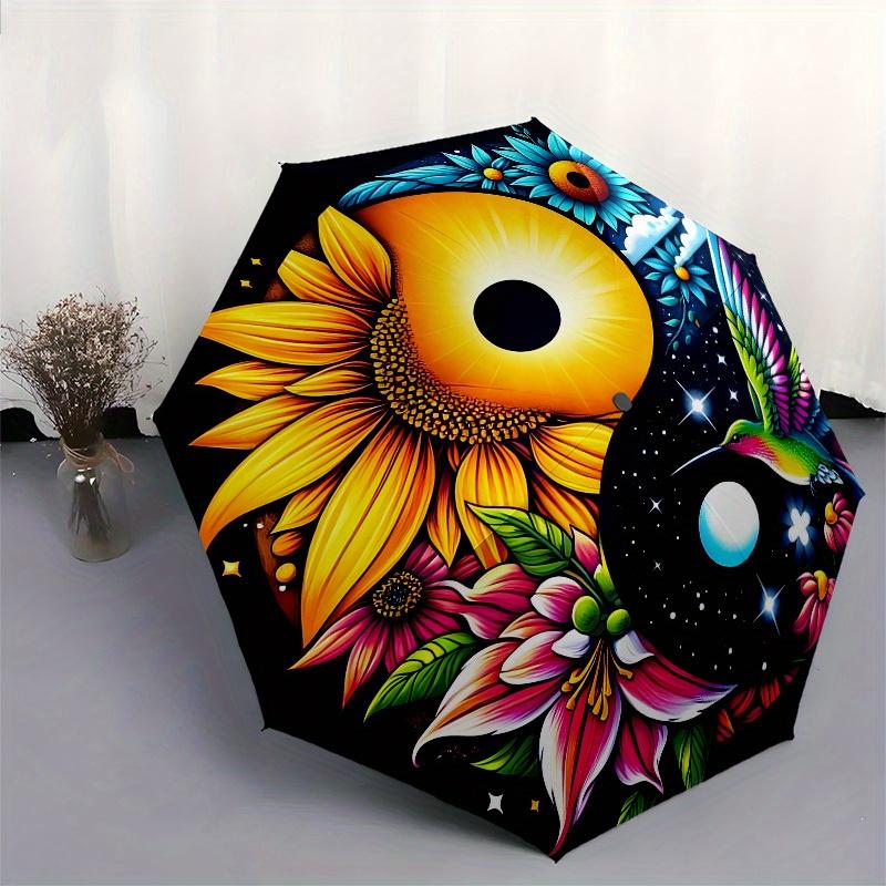1pc Yin Yang Harmony Flowers Hummingbird Umbrella with Plastic Handle,Suitable for All Seasons Home Travel Outdoor UmbrellaB1610