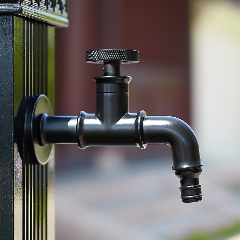 Rubinetto a Vite Retro Euro Nero Opaco Rubinetto Lavatrice Rubinetto WC Mocio Piccolo Rubinetto a Muro Rubinetto Esterno Giardino 1/2