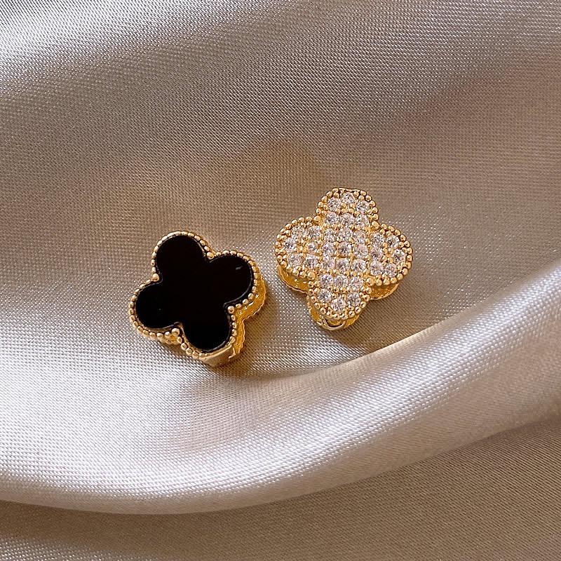 Elegant Gold-Plated Black Zircon Stud Earrings - Niche Design for a Luxurious Fashion Statement
