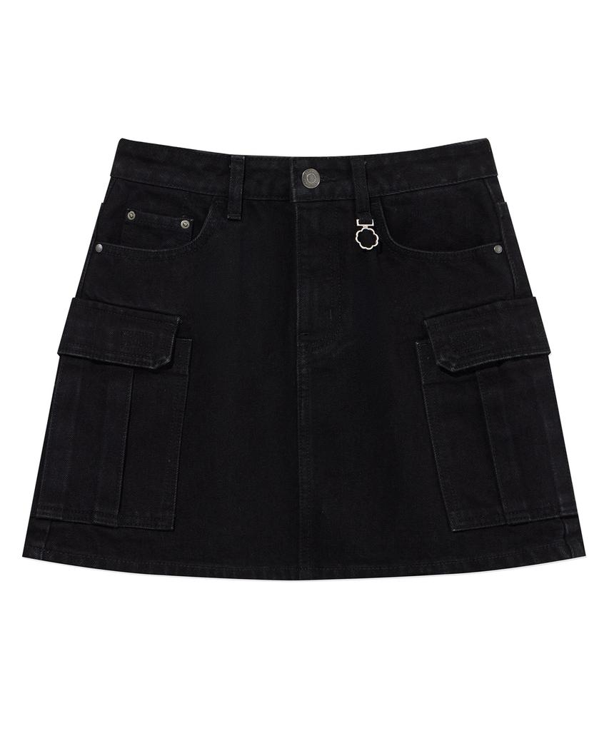 COVERNAT WOMAN Cargo Denim Mini Skirt Black