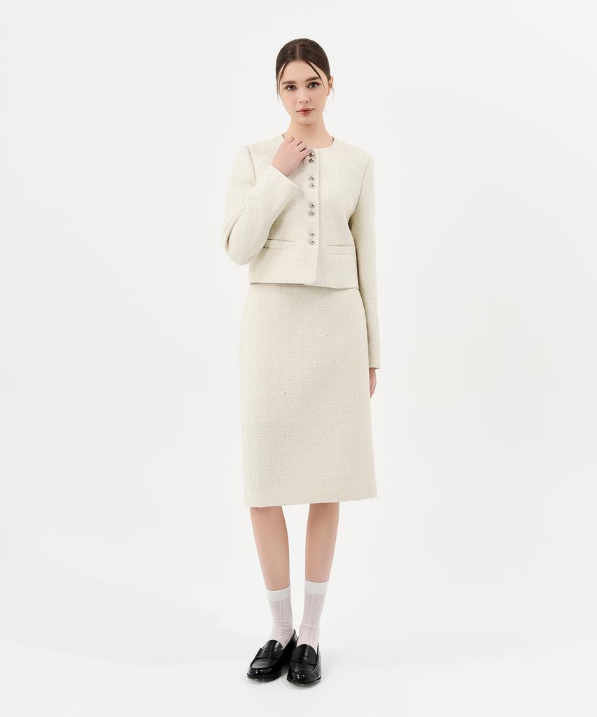 Laneonkyulleoseu Tweed Midi Skirt_Ivory