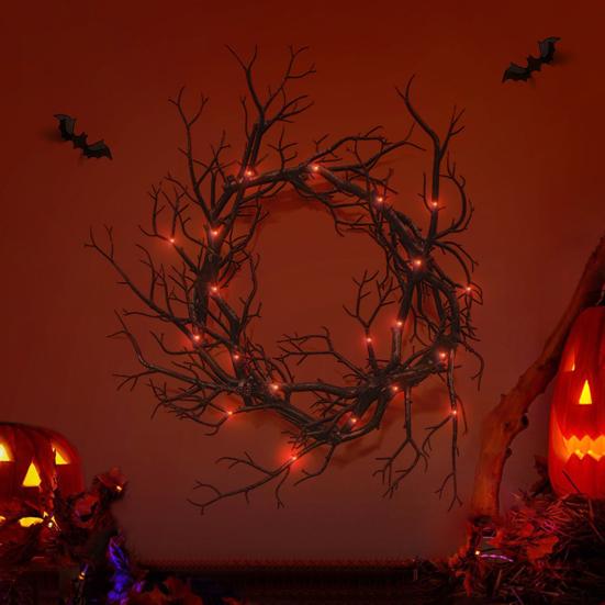 Halloween Black Branch Wreath for Front Door 18 Inch Spooky Gothic Artificial Twig Wreath for Indoor Outdoor Wall Window Halloween Decor