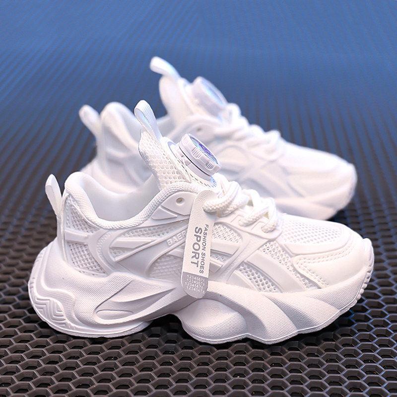 Kids White Sneakers Summer Lightweight Girls Sports Shoes Breathable Mesh Dad Shoes