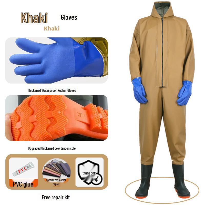 

Waterproof One-Piece Fishing Waders with Bib Overalls and Straps Size 40, Height 170 cm