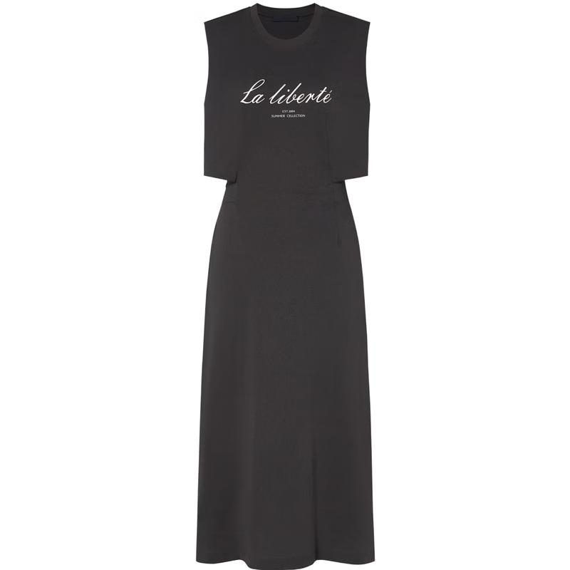 

MO&Co. Летнее платье 2024 года с широкими плечами, без рукавов, хлопковое, с кулиской на талии, длинное M 165