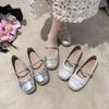 French flats silver single shoes women's 2025 new summer skirt ballet Mary Jane small leather shoes evening shoes