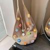 Simple Flower Hollow Knitted Beach Bag Shoulder Bag Women Vest Bag Ins Woolen Bag Shopping Tote