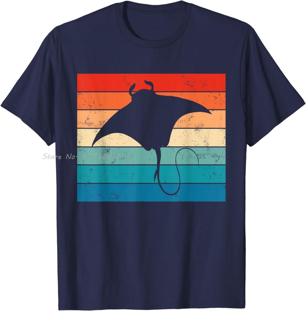 Cotton Tshirt New Marine Animal Scuba Diving Stingray Retro Manta Ray Unisex Tops Tees Summer Men's Clothing Oversized T-shirt