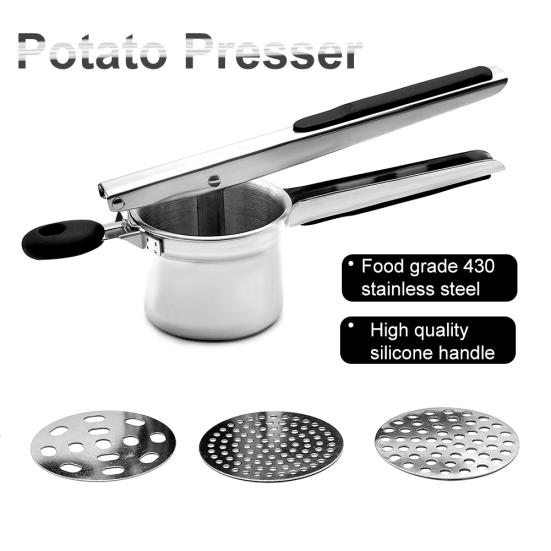 Kitchen Multifunctional Stainless Steel Potato Masher Ricer with 3 Ricing Discs
