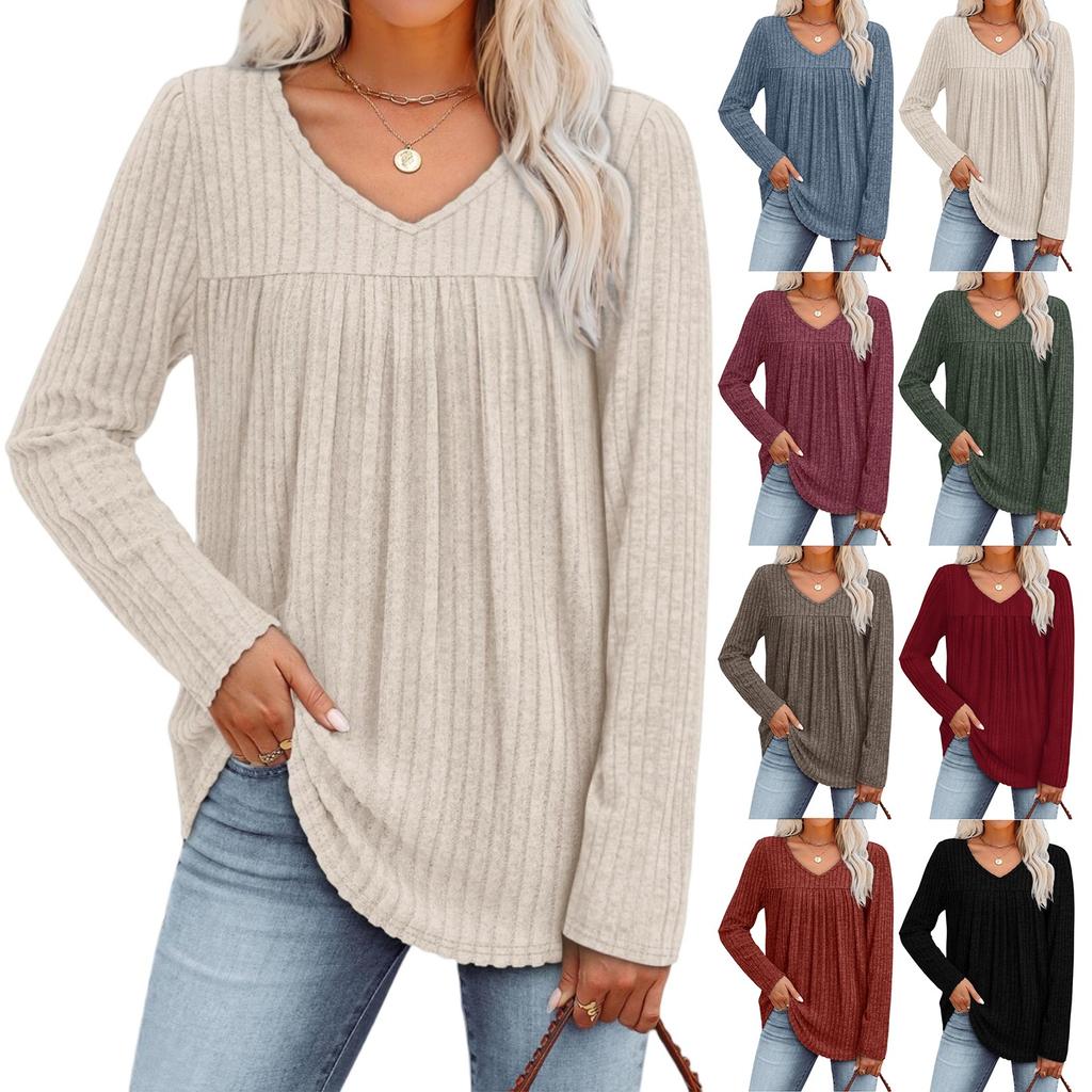 Women's Fashionable Long-sleeved Pullover Solid-color Top