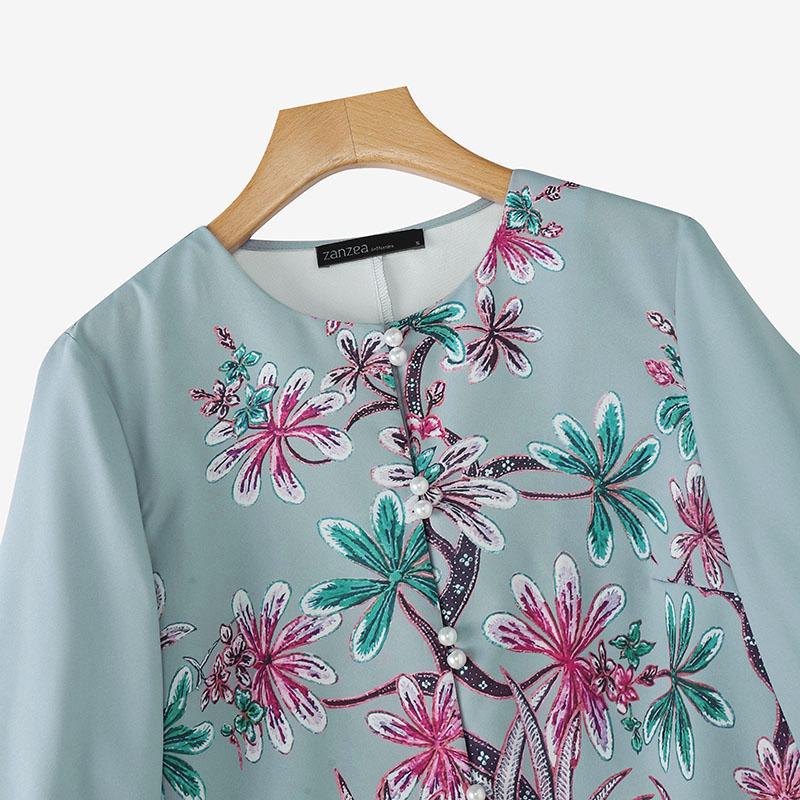 ZANZEA Women Casual Round Neck 3/4 Sleeve Loose Print Blouse