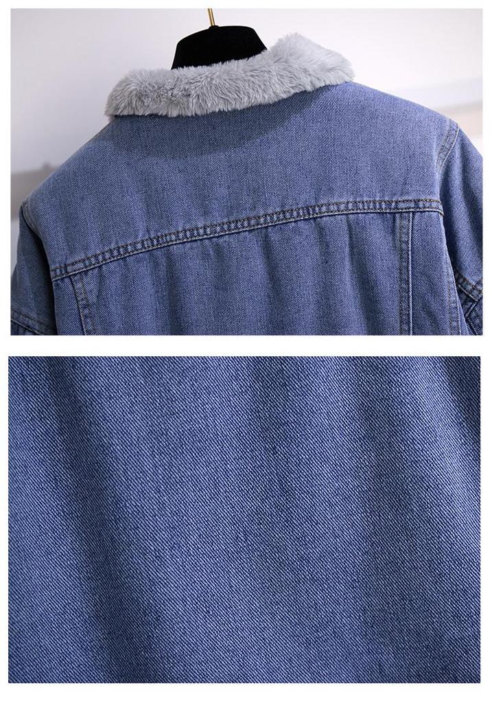 Extra Large Winter Plus Velvet Denim Jacket - Thickened Casual Cotton Coat for Sizes 200/300 Jin