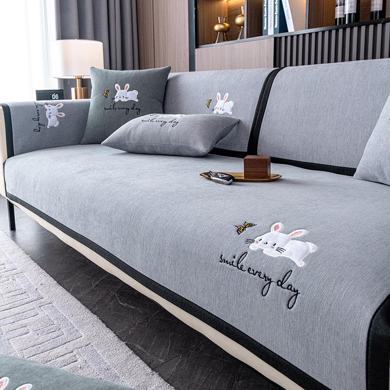 Light Luxury Chenille Sofa Cushion, Universal In All Seasons, Non-Slip Embroidery, High-End Seat Cushion, Sofa Cover, Cover Cloth, Backrest Towel