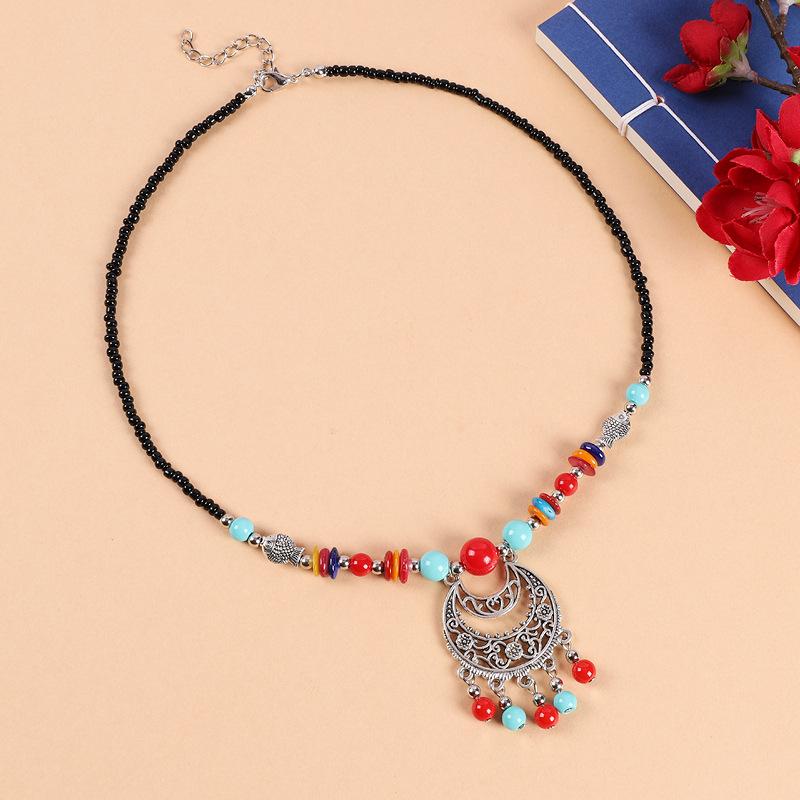 

Retro colored beads, fringed forehead, Tibetan silver eyebrow pendant, exotic collarbone chain, headdress necklace, antique accessories, women