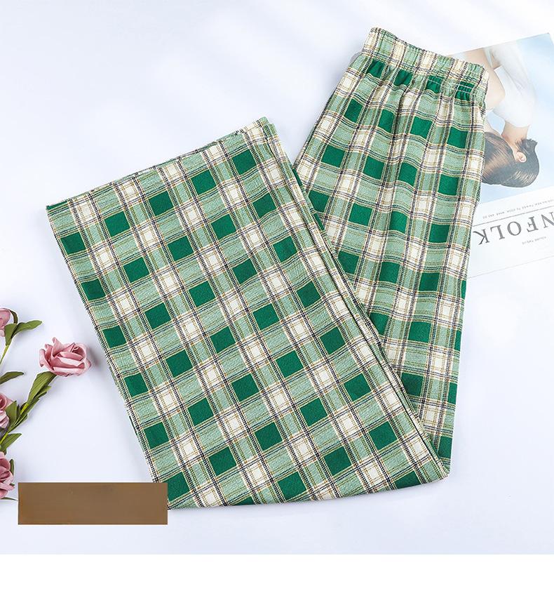 Kostkované kalhoty dámské léto tenké s vysokým pasem nařasené volné úzké rovné kalhoty široké kalhoty ležérní kalhoty