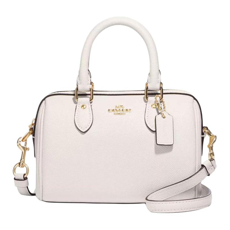 Coach Rowan 18 Metal Logo Zip Closure Recycled Leather Handy Shoulder Crossbody Bag Small Women's White