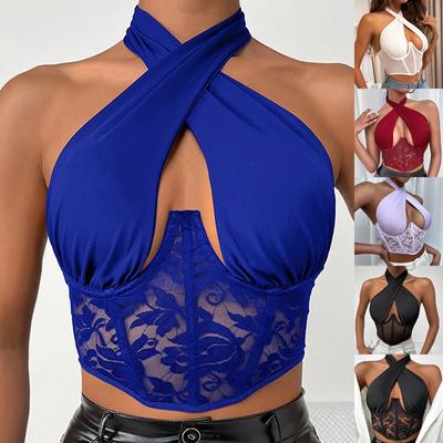 Kadın Moda Rahat Dikişli Dantel Boyun Kravat Wrap Göğüs Çelik Yüzük Kılçık Kız Yelek