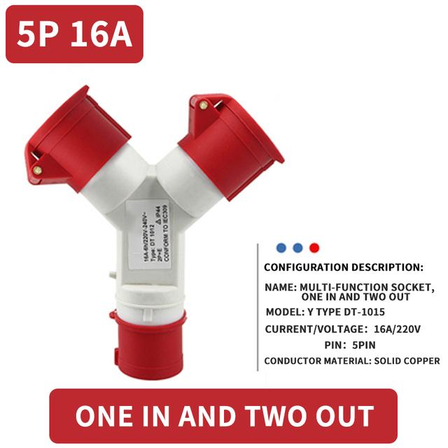 KRE IP44 Wasserdichter Industriestecker Dreiwege-Y-Typ-Steckdose 16A 32A 3 4 5 Pin Verdrahtung und Drehstromanschluss 1013
