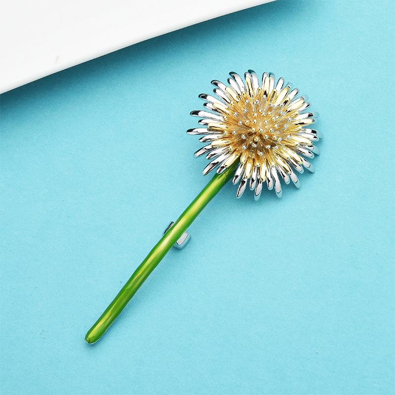 New Green Dandelion Flower Enamel Brooches Women Men's Weddings Plants Brooch Pins Gifts