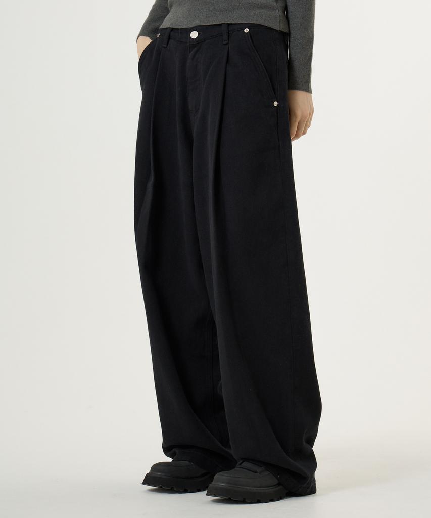 UNKNOWN PLANET Single-Pleat Wide Brushed Cotton Pants Black