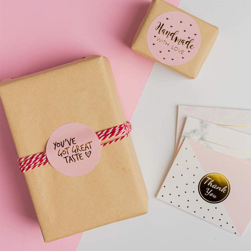 50-500Pcs Handmade With Love Kraft Paper Stickers 25Mm Round Adhesive Labels Baking Wedding Decoration Party Decoration Sticker