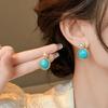 Round synthetic turquoise pearl stud earrings French retro simple fashion earrings niche high-end earrings women