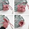 Portable Flower Drawstring Bag Cute Ins Shoulder Bag Literary Plaid Flower Crossbody Bag  Vacation