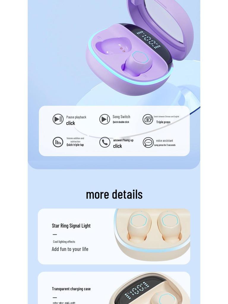 M41 Wireless Bluetooth Earbuds: Noise-Cancelling, Long Battery, 5.3 Smart Display, Transparent Design