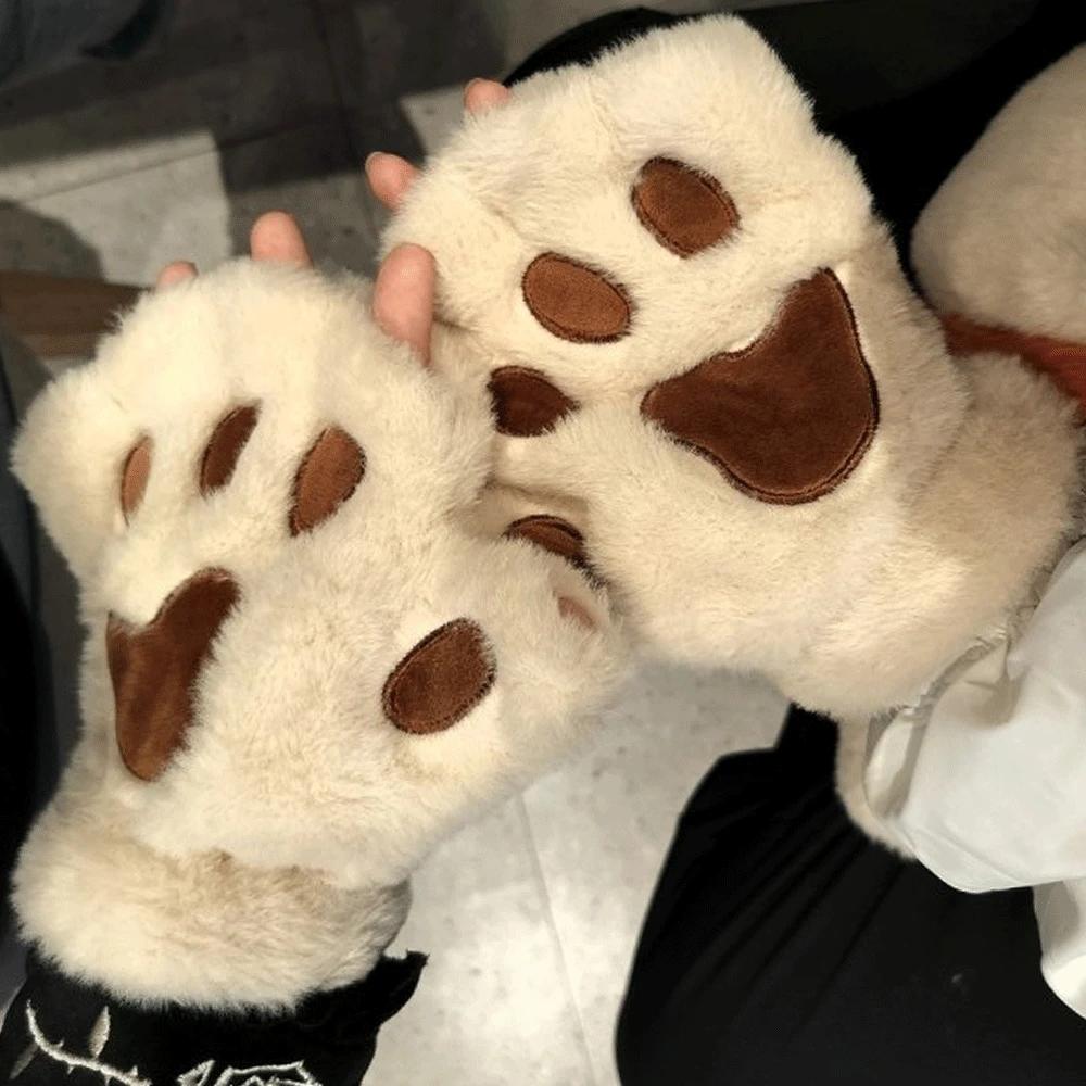 Adorabili guanti di peluche a forma di zampa di gatto, guanti di peluche, caldi e morbidi, senza dita, morbidi, da orso, guanti da costume, mezze dita