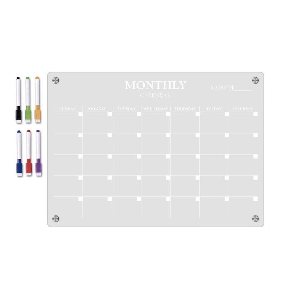6 Markers Acrylic Erase Boards Clear Planning Note Board Premium Monthly Calendar Memo  School