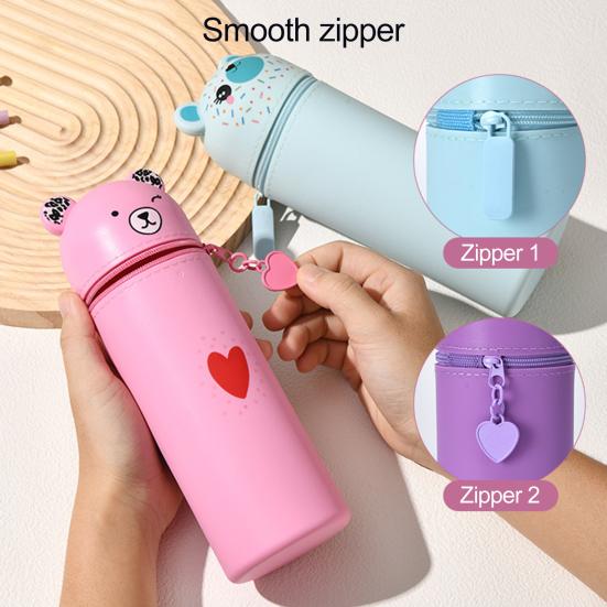 Silicone Pencil Case Bear Shaped Portable Pencil Pouch Cute Stationery Organizer for Pen Rulers Makeup Brushes Students School Supplies