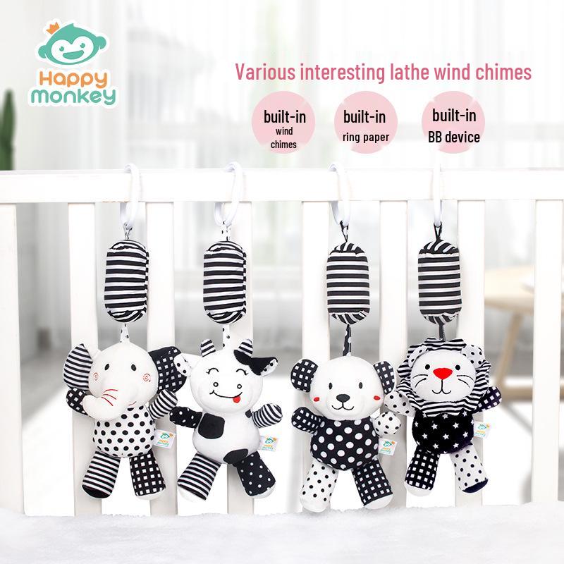 Happy Monkey Baby Crib Rattle: Black & White Cartoon Animal Wind Chime for Early Education