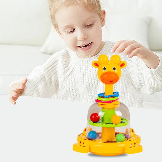 Barn Tegneserie Giraff Trykkleke Roterende Hoppende Ball Trykk Tigerleke Småbarn Gutter Jenter Interaktiv Pedagogisk Dyr Spinnerleke
