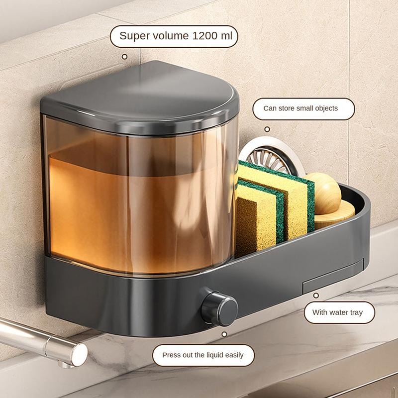 Wall Mounted Soap Dispenser With Sponge Holder Drain Tray Hand Press Dishwashing Liquid Container Waterproof