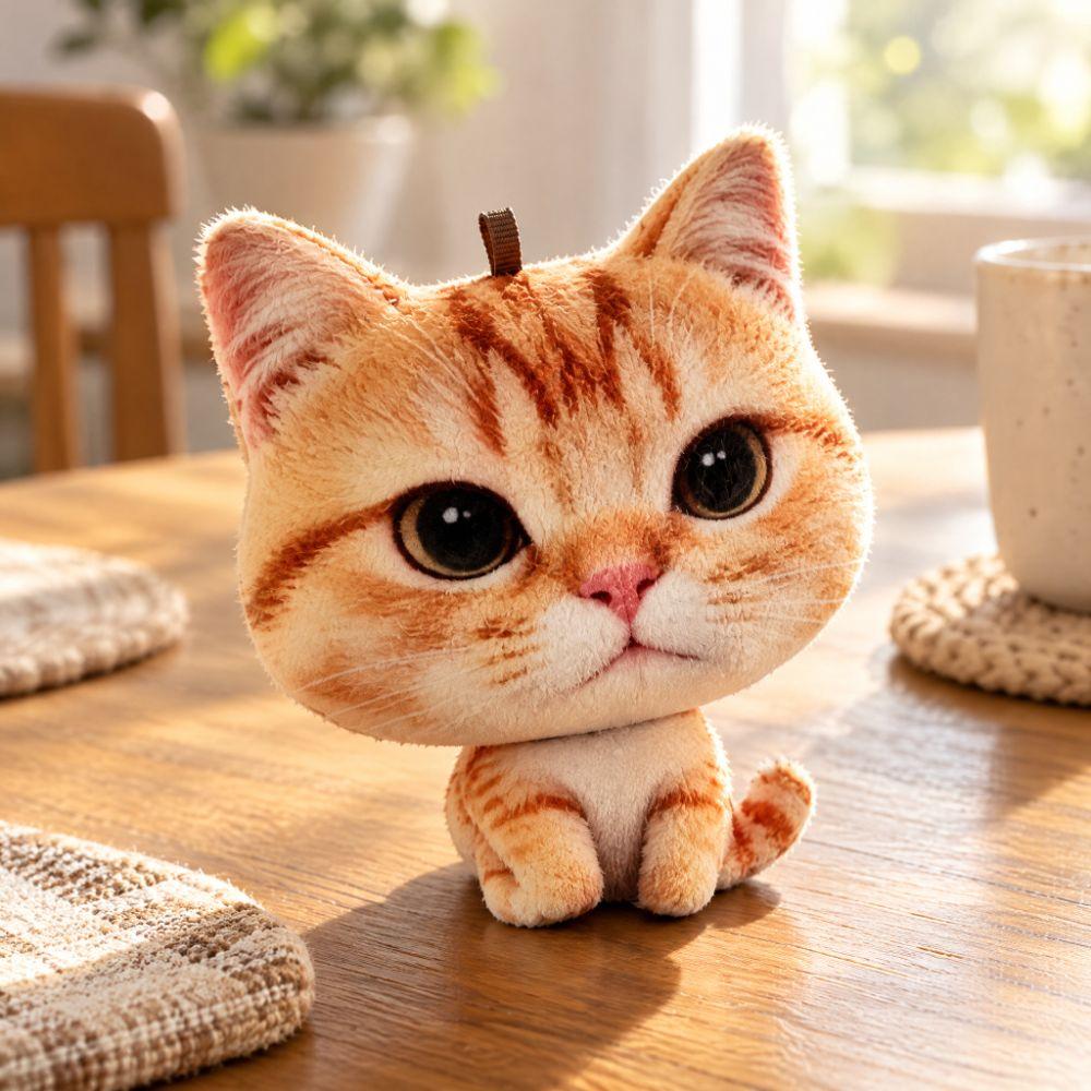 Realistic Big Face Cat Keychain Fluffy Fluffy Kitty Pendant Backpack Ornament  Backpack Decoration