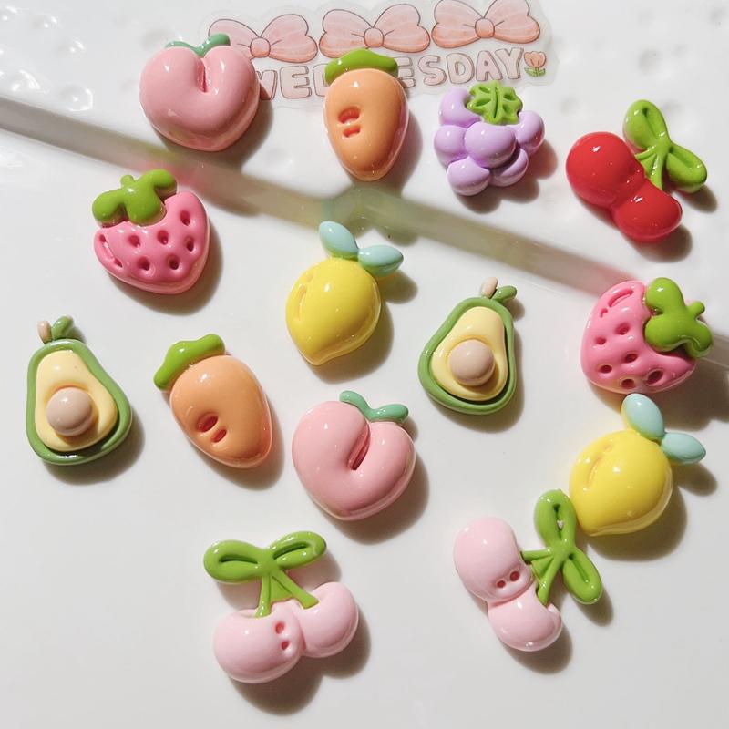 10 Pcs New Kawaii Cartoon Fruit Strawberry, Cherry Avocado Resin Scrapbook Diy Jewelry Children Gift Hairpin Accessories A66