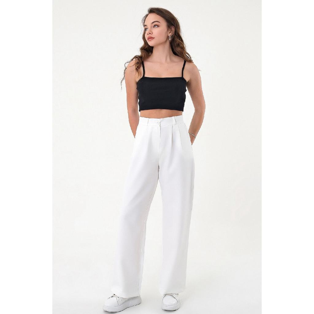 Woman White High Waist Palazzo Pants
