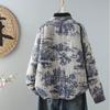 Autumn And Winter Ink Painting Printed Double Yarn Cotton Jacket Women's Stand Collar Long Sleeve Retro Button Quilted Coat A212