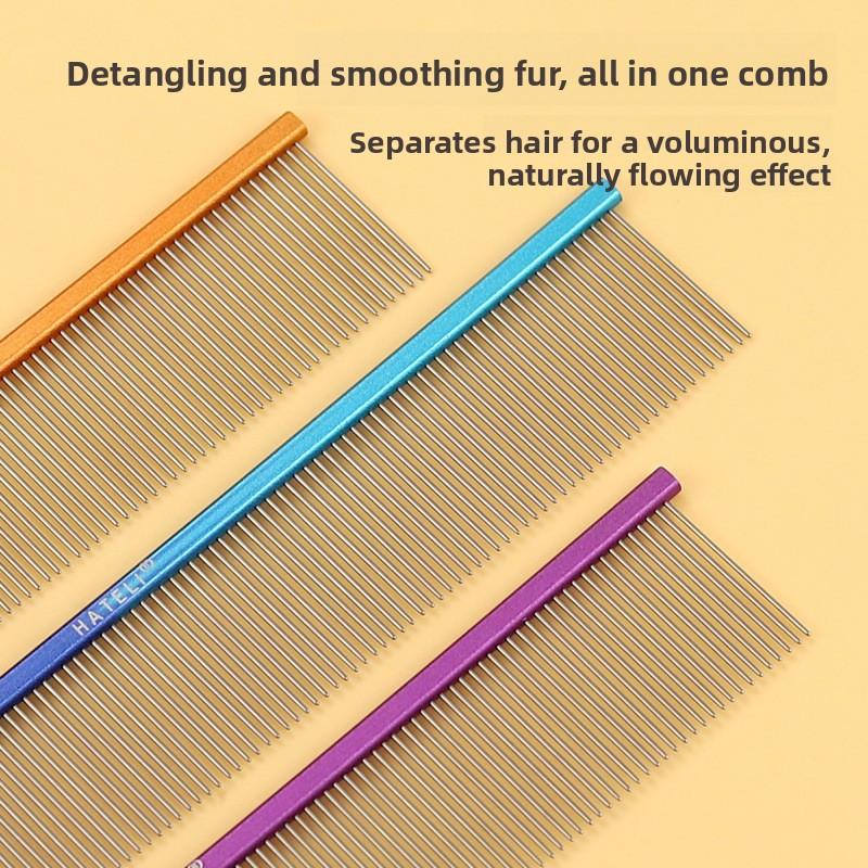 Full-coverage Flat-handle Comb. Cat and Dog Hairbrush with Dense Teeth for Grooming and Removing Loose Hair. Full Coverage. Fine.