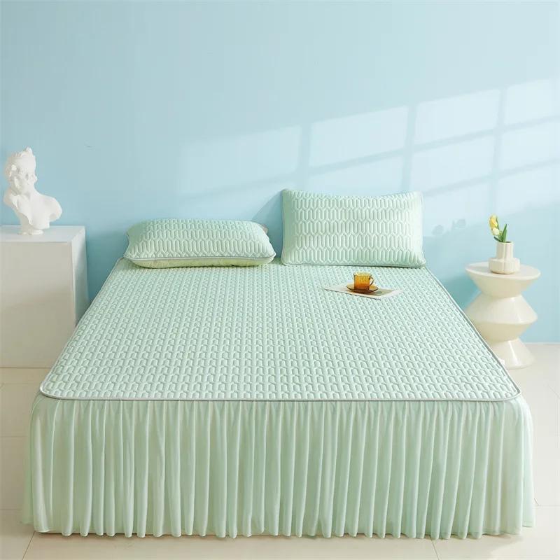 Summer Solid Color Lace Bed Skirt Latex Cool Mat Single Piece Washable Air Conditioning Mat Ice Silk Cool Mat