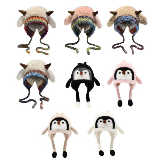 Lue til barn Pingvindesign Strikket vinterlue Fortykket Varm 2 i 1 Høst Vinter Strikkelue Konvertibel Tote Bag