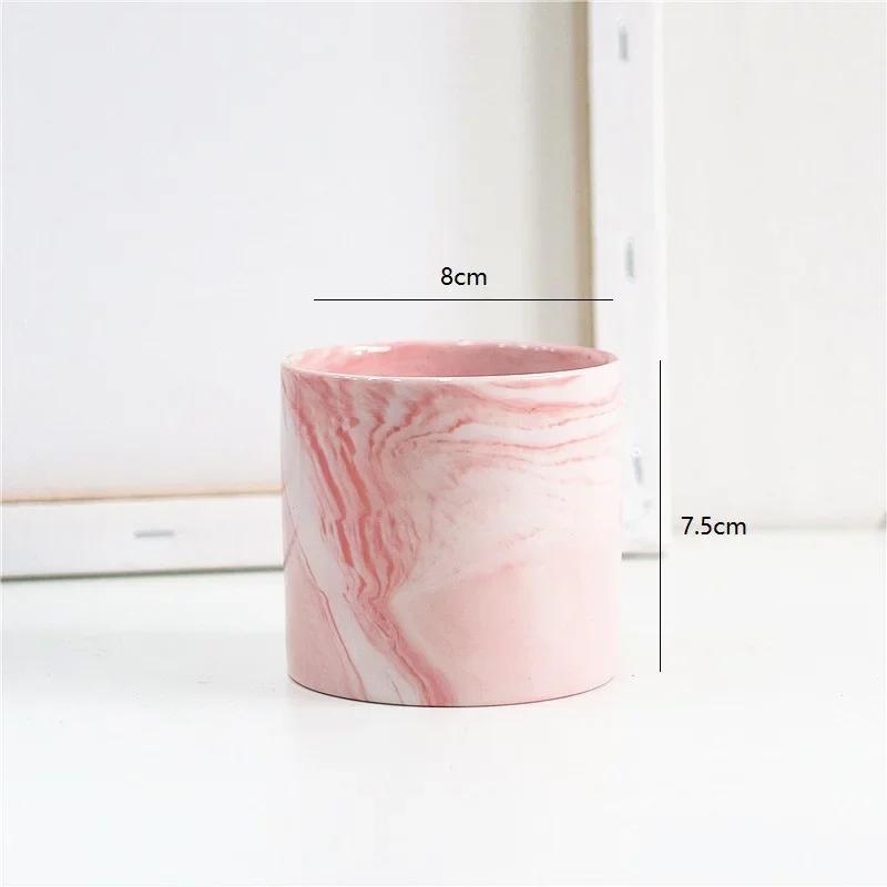 Nordic Ceramic Iron Art Marble Vase Pattern Rose Gold Green Table Plant Pot For Home Office Vases Decor Succulent Flower Pot