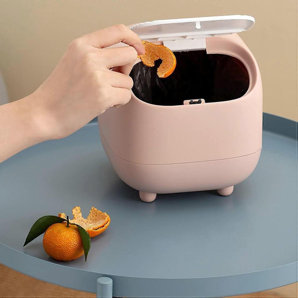Small Trash Can, Cute Ninja Desktop Trash Can with Lid, Trash Can for Home, Bedroom, Office (Pink)
