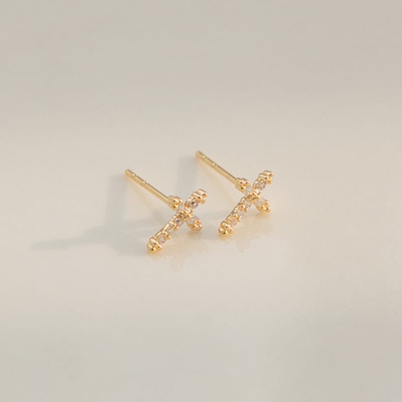 LUNNE 14k Cubic Cross Earrings (14k Gold) #ES23