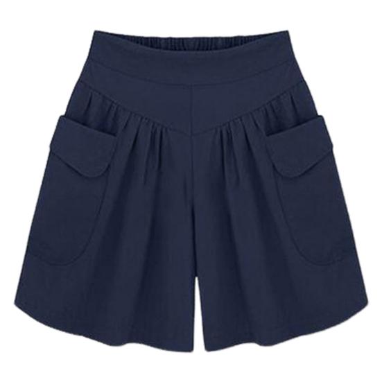 Women Shorts Elastic High Waist Wide Leg Casual Short Pants with Pockets Solid Color Loose Fit Casual